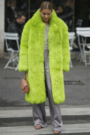 long faux fur coat winter mob wife fluffy overcoat in neon green Alicefurs