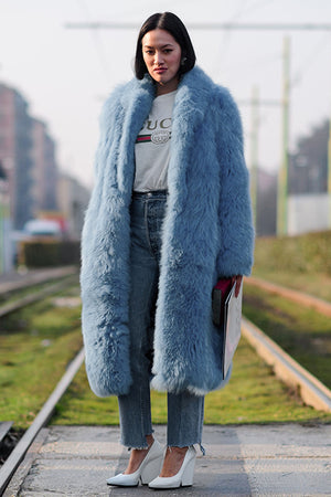 long faux fur coat winter mob wife fluffy overcoat in sky blue Alicefurs