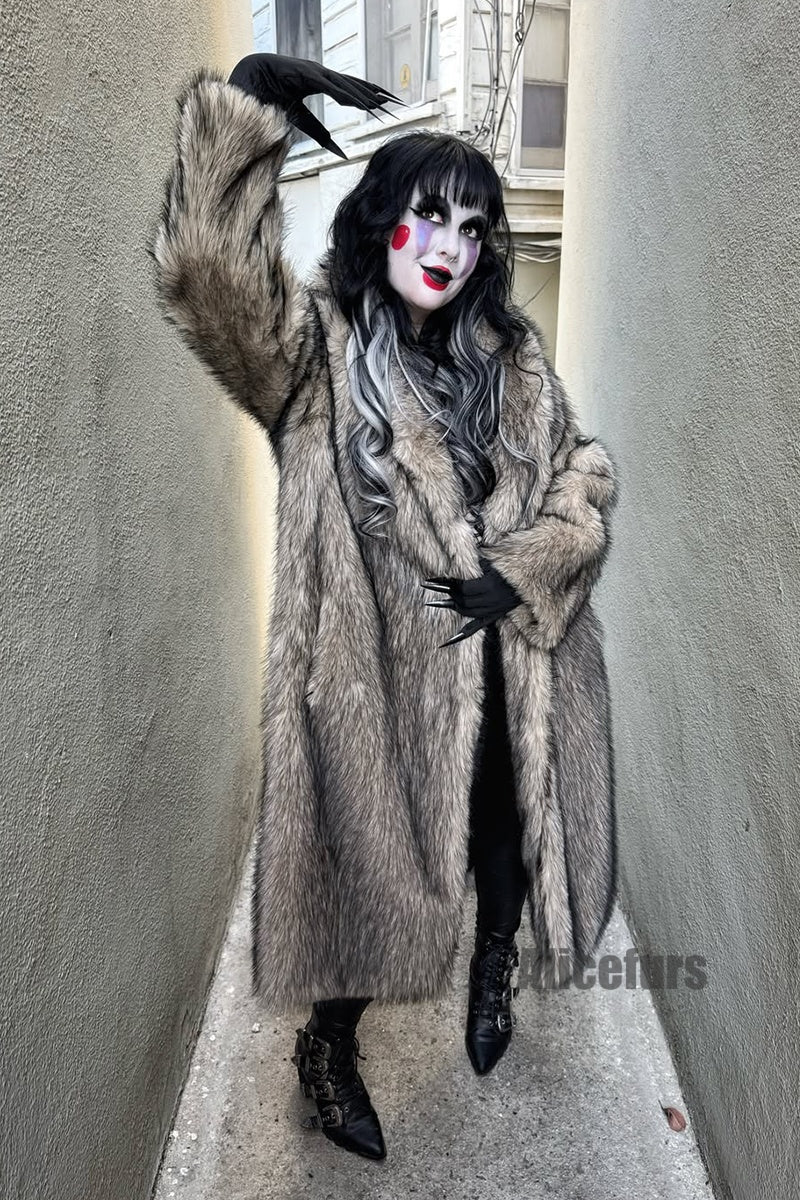 Long Faux Fur Coat Women's Shawl Collar Overcoat