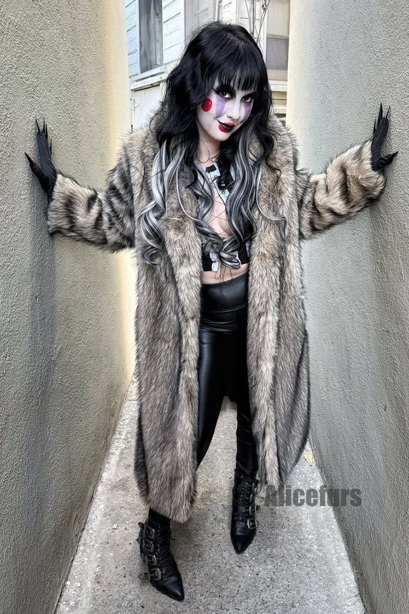 Long Faux Fur Coat Women's Shawl Collar Overcoat