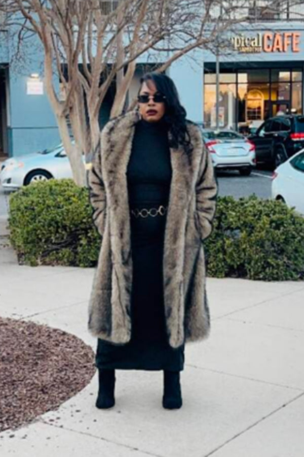 Long Faux Fur Coat Women's Shawl Collar Overcoat
