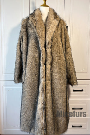 long faux fur coat womens shawl collar overcoat in brown 8 Alicefurs