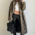 long faux fur coat womens shawl collar overcoat in brown Alicefurs