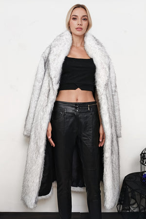 long faux fur coat womens shawl collar overcoat in dusty white Alicefurs