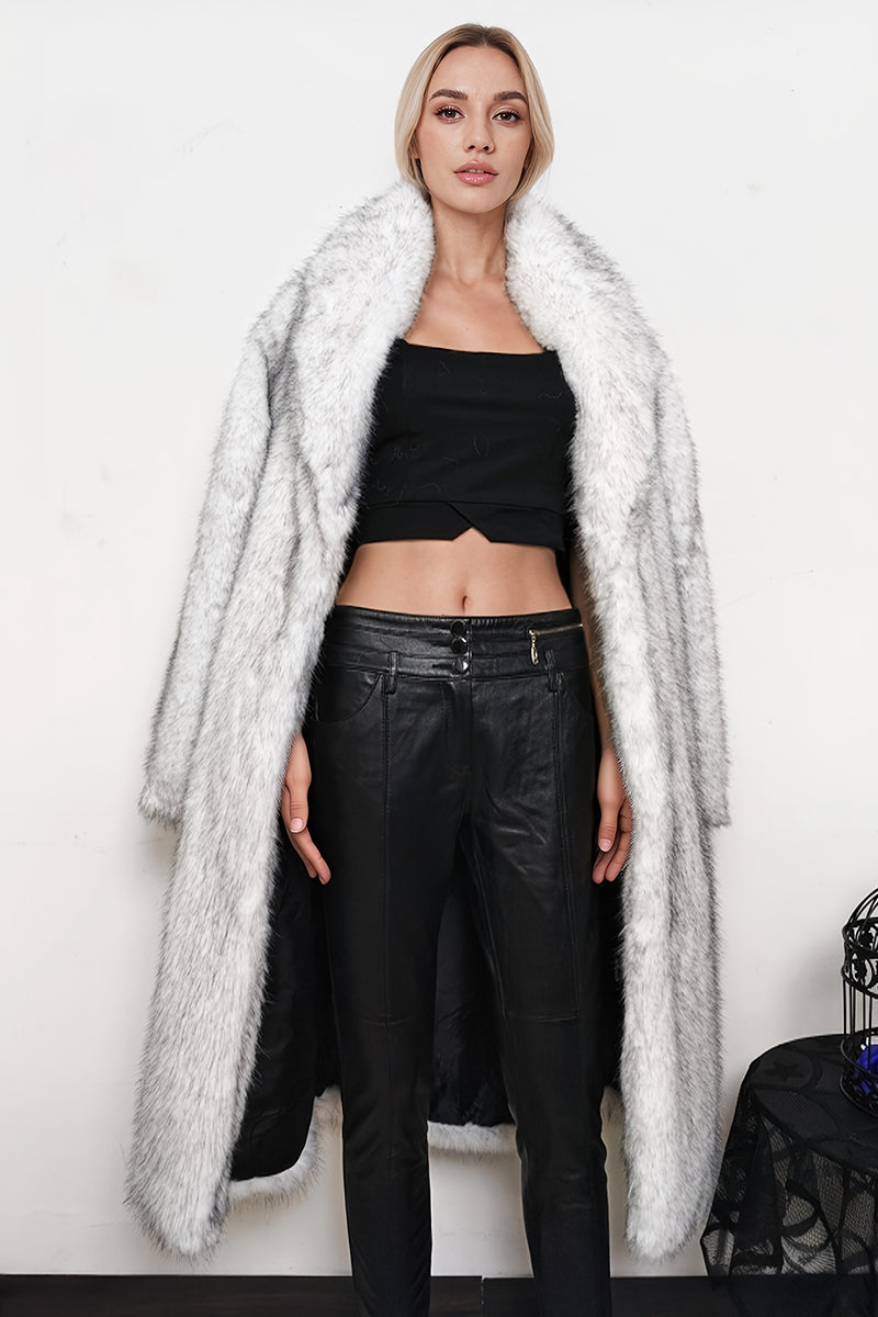 Long Faux Fur Coat Women's Shawl Collar Overcoat