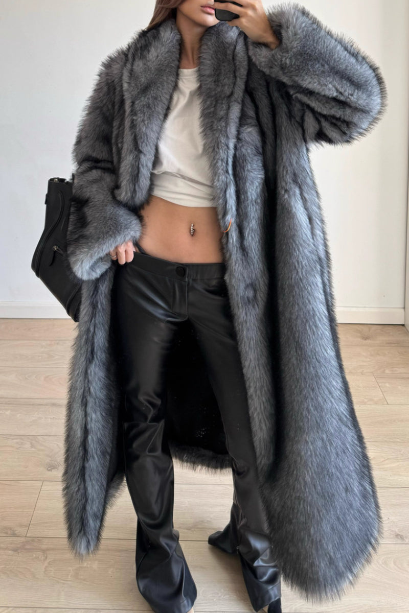 Long Faux Fur Coat Women's Shawl Collar Overcoat