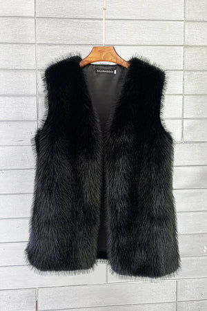 long faux fur vest for women in black Alicefurs