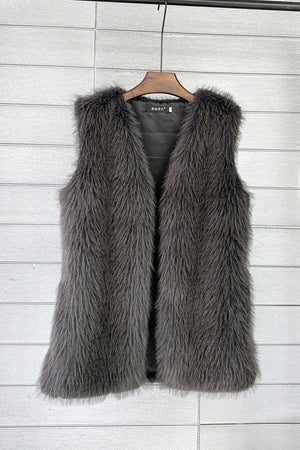 long faux fur vest for women in dark gray Alicefurs