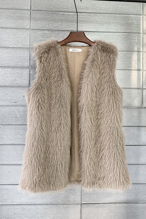 long faux fur vest for women in khaki Alicefurs