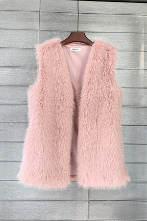 long faux fur vest for women in pink Alicefurs