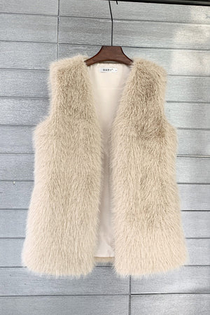 long faux fur vest for women in tan Alicefurs
