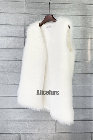 long faux fur vest for women in white 1 Alicefurs