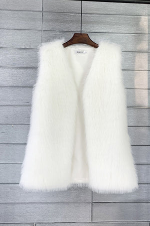 long faux fur vest for women in white Alicefurs