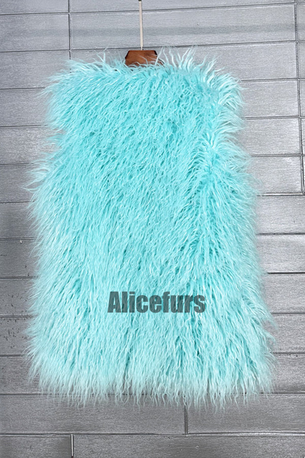 Long Faux Fur Vest Sleeveless Tibetan Lamb Fluffy Jacket for Women