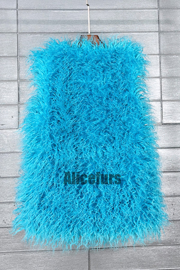 Long Faux Fur Vest Sleeveless Tibetan Lamb Fluffy Jacket for Women