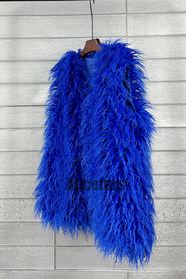 Long Faux Fur Vest Sleeveless Tibetan Lamb Fluffy Jacket for Women