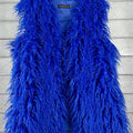 long faux fur vest sleeveless tibetan lamb fluffy jacket for women in royal blue Alicefurs