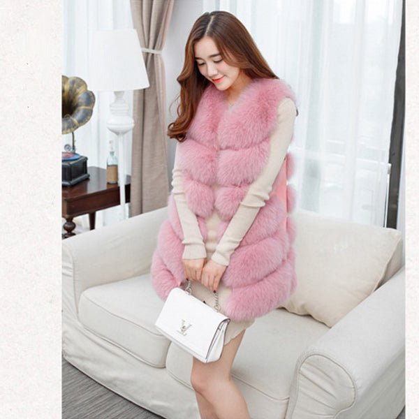 Long Fur Vest Bubble Sleeveless Fluffy Jacket for Women