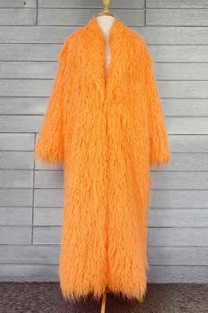 long mongolian fur coat full length shaggy furry coat for women in orange Alicefurs