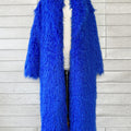long mongolian fur coat full length shaggy furry coat for women in royal blue Alicefurs