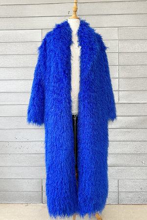 long mongolian fur coat full length shaggy furry coat for women in royal blue Alicefurs