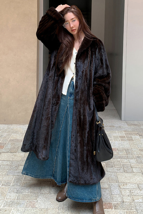 Luxury Faux Mink Coat Long Mob Wife Fur Overcoat