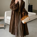 luxury faux mink coat long mob wife fur overcoat in dark brown Alicefurs