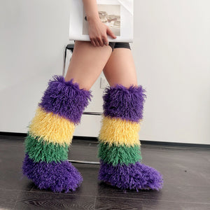 mardi gras fur boots tall shaggy mongolian boots for women 2 Alicefurs