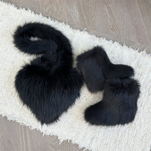 matching faux fur boots and heart shaped bag for women in black Alicefurs