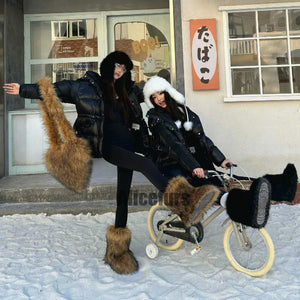 matching faux fur boots and heart shaped bag for women in brown 2 Alicefurs