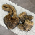 matching faux fur boots and heart shaped bag for women in brown Alicefurs