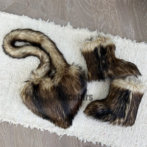 matching faux fur boots and heart shaped bag for women in vintage brown Alicefurs