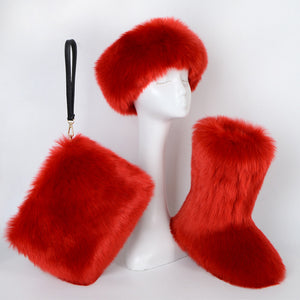 matching faux fur boots purse headband holiday set for women in red Alicefurs