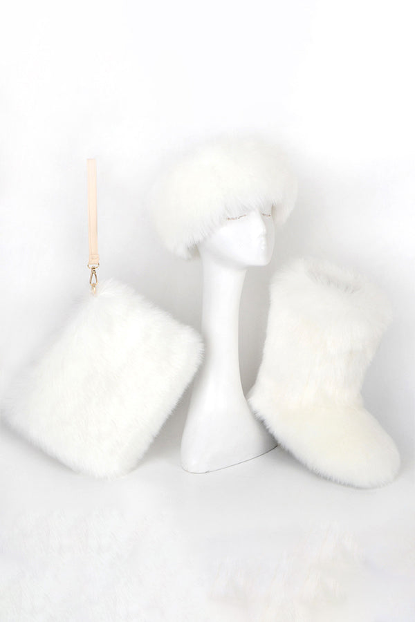 Matching Faux Fur Boots Purse Headband Holiday Set for Women