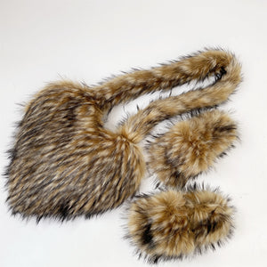 matching faux fur slides and fluffy heart bag set for women in original brown Alicefurs