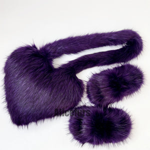 matching faux fur slides and fluffy heart bag set for women in purple Alicefurs