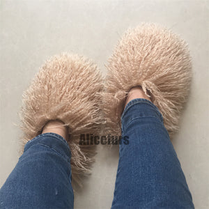 matching mongolian fur slippers and bucket handbag set in khaki 1 Alicefurs