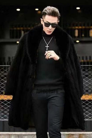 men_s faux mink coat winter shawl collar fur overcoat in black 1 Alicefurs