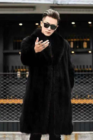 men_s faux mink coat winter shawl collar fur overcoat in black Alicefurs