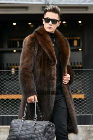 men_s faux mink coat winter shawl collar fur overcoat in brown 2 Alicefurs