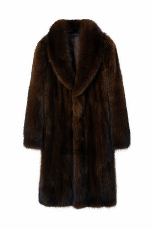 men_s faux mink coat winter shawl collar fur overcoat in brown 4 Alicefurs