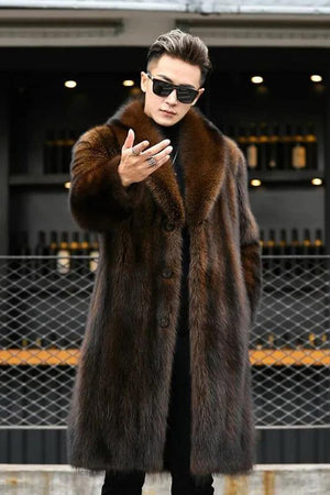 men_s faux mink coat winter shawl collar fur overcoat in brown Alicefurs