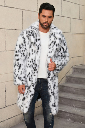 mens black and white fur coat snow leopard overcoat 1 Alicefurs