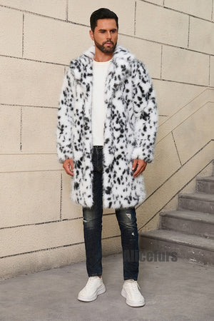mens black and white fur coat snow leopard overcoat 5 Alicefurs