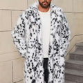 mens black and white fur coat snow leopard overcoat Alicefurs