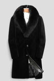 Men's Black Single-Breasted Coat with Fur Collar