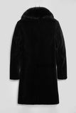 Men's Black Single-Breasted Coat with Fur Collar