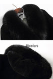 Men's Black Single-Breasted Coat with Fur Collar