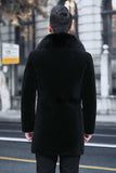 Men's Black Single-Breasted Coat with Fur Collar