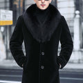 mens black single breasted coat with fur collar Alicefurs
